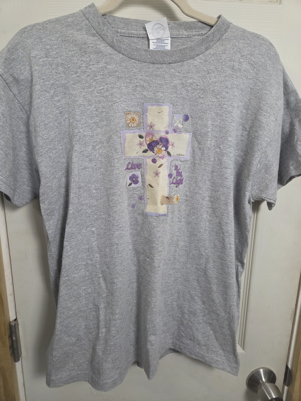 Boho Religious Gray Short Sleeve Floral Cross Graphic Tee #0411